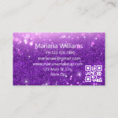 パープルスタイリッシュグリッターメイクアップアーティストqrコードシック 名刺 (裏面)