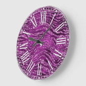 パープルスタイリッシュグリッター野生のトラストライプのパターン ラージ壁時計 (傾斜)