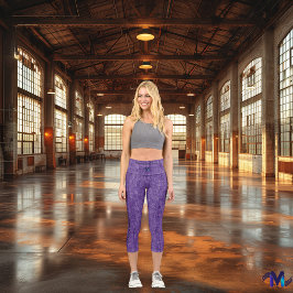 パープルスタイリッシュデニムのテクスチャーカスタム、文字とロゴ カプリレギンス