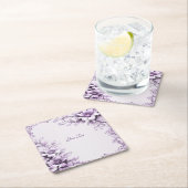 パープルスタイリッシュフラワーズ紙コースター スクエアペーパーコースター (インサイチュ)