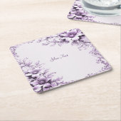 パープルスタイリッシュフラワーズ紙コースター スクエアペーパーコースター (アングル)