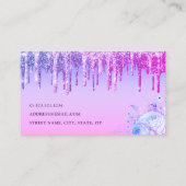 パープルスタイリッシュフローラグリッタードリップメイクアップ&ヘア 名刺 (裏面)