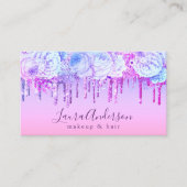 パープルスタイリッシュフローラグリッタードリップメイクアップ&ヘア 名刺 (正面)