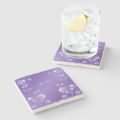パープルスタイリッシュフローラストーンコースター ストーンコースター (横)