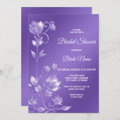 パープルスタイリッシュフローラブライダルシャワー 招待状 (正面/裏面)
