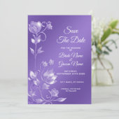 パープルスタイリッシュフローラ保存日付 セーブザデート (スタンド正面)