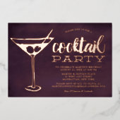 パープルスタイリッシュマルティニグラスカクテルパーティー 箔招待状 (正面)