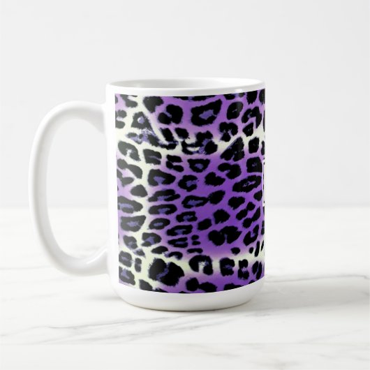 パープルスタイリッシュレオパードアニマルプリントパーソナライズされた コーヒーマグカップ (左)