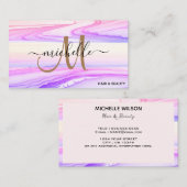 パープルスタイリッシュ金ゴールドグリッター大理石アゲートモノグラム 名刺 (正面/裏面)