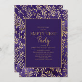 パープルスタイリッシュ金ゴールド葉空のネストパーティー 招待状 (正面/裏面)