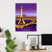 パープルスタリースカイの下のパリ ポスター (ホームオフィス)