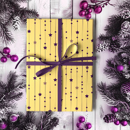 パープルスターズイエローアポップ・アートのートホリデイ ラッピングペーパー