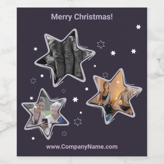 パープルスターズシニアホーム気に写真クリスマス ワインラベル (シングルラベル)