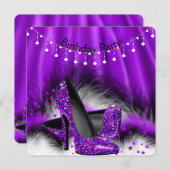 パープルスターズハイヒールバースデーパーティーライト 招待状 (正面/裏面)