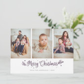 パープルスターズ書道クリスマス3枚の写真 シーズンカード (スタンド正面)