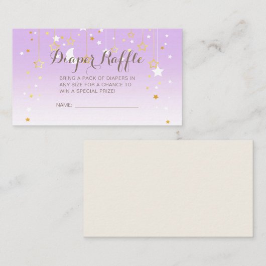 パープルスターズ月のベビーシャワー エンクロージャーカード (正面/裏面)