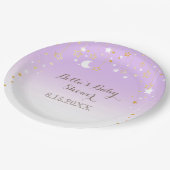 パープルスターズ月のベビーシャワー ペーパープレート (アングル)