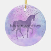 パープルスターズ紙吹雪水彩ユニコーン セラミックオーナメント (正面)