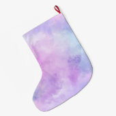 パープルスターズ紙吹雪水彩ユニコーン ラージクリスマスストッキング (裏面 (吊り時))