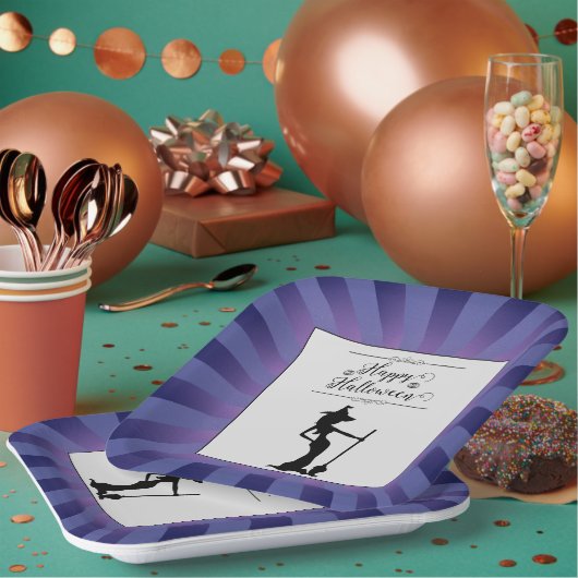 パープルスターバストウィッチハロウィーン ペーパープレート (複数)