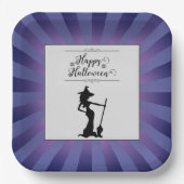 パープルスターバストウィッチハロウィーン ペーパープレート (正面)