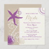 パープルスターフィッシュビーチブライダルシャワー 招待状 (正面/裏面)