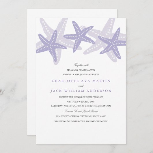 パープルスターフィッシュビーチ結婚式招待状 招待状 (正面/裏面)