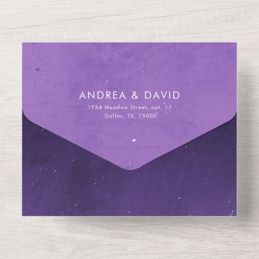 パープルスターロマンチックユニバース＆ドリ フラワーのウェディング オールインワン招待状 (裏面)