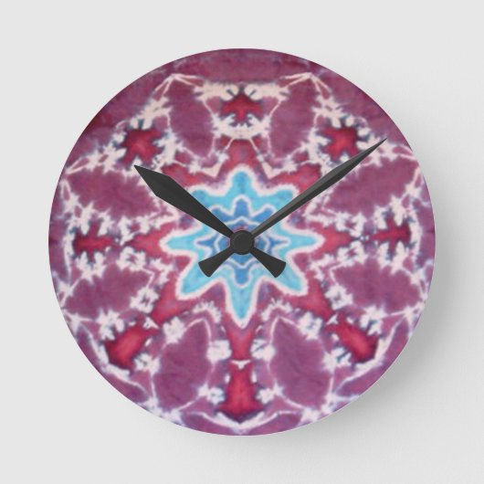 パープルスター絞り染め ラウンド壁時計 (正面)