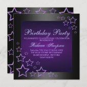 パープルスター誕生日招待状 招待状 (正面/裏面)