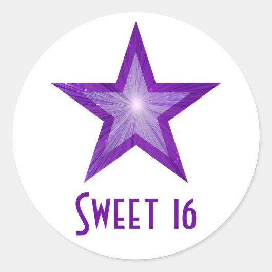 パープルスター「Sweet 16」ラウンドステッカー白 ラウンドシール (正面)