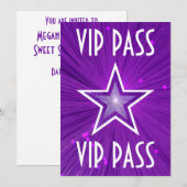 パープルスター'VIP PASS'の招待ホワイト 招待状 (正面/裏面)