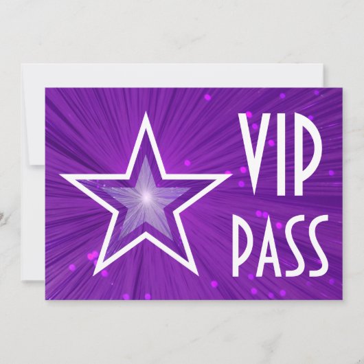 パープルスター'VIP PASS'水平ホワイトバック 招待状 (正面)