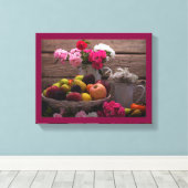 パープルスチルライフキャンバス印刷|テーブル設定 キャンバスプリント (インサイチュ (ウッドフロア))