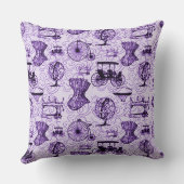 パープルスチームパンクパターン装飾用クッション クッション (裏面)