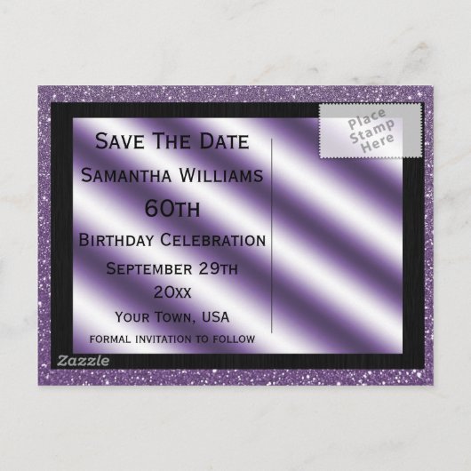パープルスティレット&ストリーマー60th日付を保存 案内ポストカード (裏面)