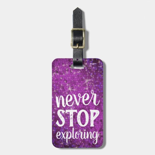 パープルストップグリッタートラベルクイーンを探索しない ラゲッジタグ (正面縦)