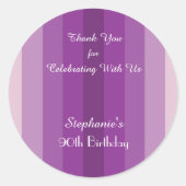 パープルストライプありがとうステッカー、パーソナライズ ラウンドシール (正面)