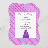 パープルストライプお誕生日ケーキ招待状 招待状 (正面/裏面)
