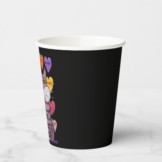 パープルストライプのキャットグリーンアイズキャンディハートブラック 紙コップ (左)