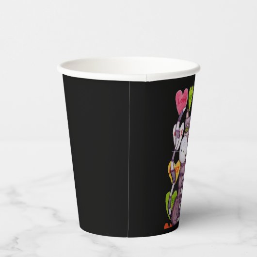 パープルストライプのキャットグリーンアイズキャンディハートブラック 紙コップ (右)