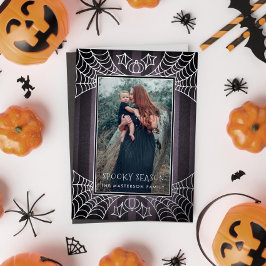 パープルストライプのクモの巣 ハロウィン写真 箔シーズンカード