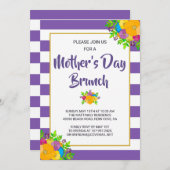 パープルストライプのフローラマザーズデイブランチ招待状 招待状 (正面/裏面)