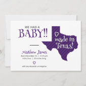 パープルストライプのメイドinテキサス州フォトベビー 案内状 (正面)