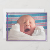 パープルストライプのメイドinテキサス州フォトベビー 案内状 (裏面)