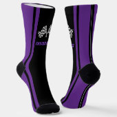 パープルストライプのレーシングカーフラグ – パーソナライズされた ソックス (傾斜あり)