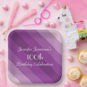 パープルストライプの紙プレート100th誕生日パーティー ペーパープレート (パーティー)