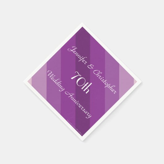 パープルストライプの・ナプキンス70結婚周年 スタンダードカクテルナプキン (角)
