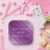 パープルストライプの、名前60周年記念パーティースクエア ペーパープレート (パーティー)