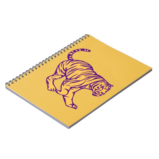 パープルストライプキャットタイガーイラストレーション ノートブック (左側)